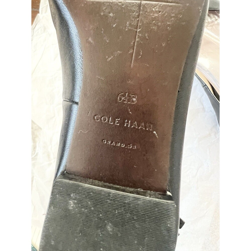 Cole Haan Black Pointed Leather Ankle Strap Flats - Picture 6 of 8